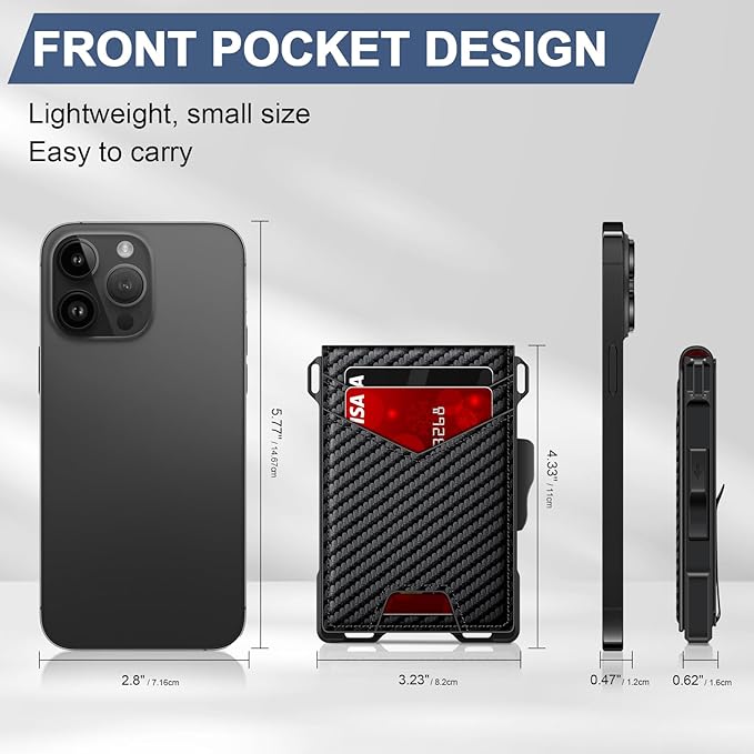 Wallet for Men, Minimalist Slim Mens Wallet with Money Clip, RFID Blocking Smart Pop Up Card Wallet with ID Window, Compact Bifold Wallet,Metal Aluminum Credit Card Holder