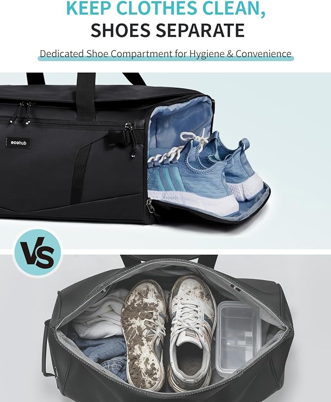 ECOHUB 40L Gym Bag for Women Men Water Resistant Sports Duffle Bag with Shoe Compartment & Wet Pocket, Travel Weekender Camping Backpack