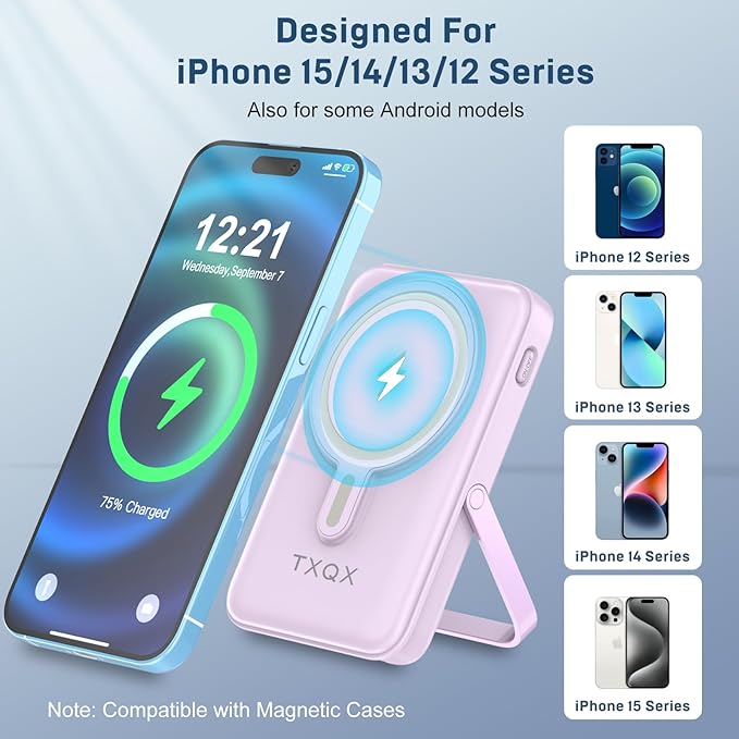 Wireless Portable Charger 10000mAh,Magnetic Power Bank with Built-in Cables LED Display,22.5W PD Fast Charging for Magsafe Battery Pack Compatible with iPhone16/15/14/13/12/Pro/Pro Max(Purple)