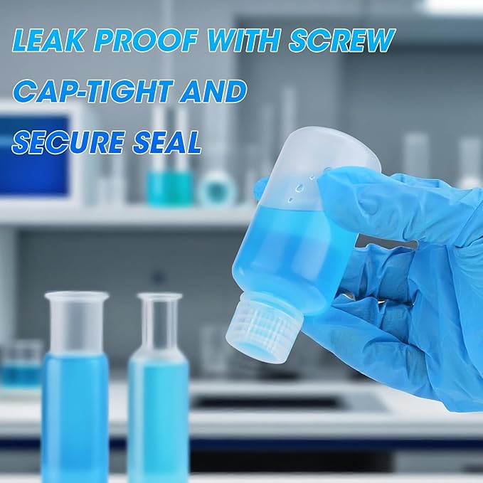 2oz/60ml Plastic Sample Bottles with caps, Wide Mouth Reagent Bottle with Lids Leak Proof Containers Water Sample Bottles for Laboratories, Travel(5Pcs)