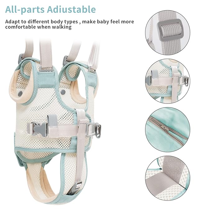 Baby Walker Breathable Baby Walking Harness Handheld Kids Walker Helper Toddler Infant Walker Harness Assistant Belt Pulling and Lifting Dual Use Walking Assistant Strap (Green 1)