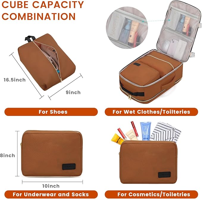 LOVEVOOK 40L Large Travel Backpack for Women Men, 17 Inch Carry on Backpack for Traveling on Airplane, Personal Item Travel Bag Airline Approved, Business Causal Weekender Backpack, Brown Yellow-Black