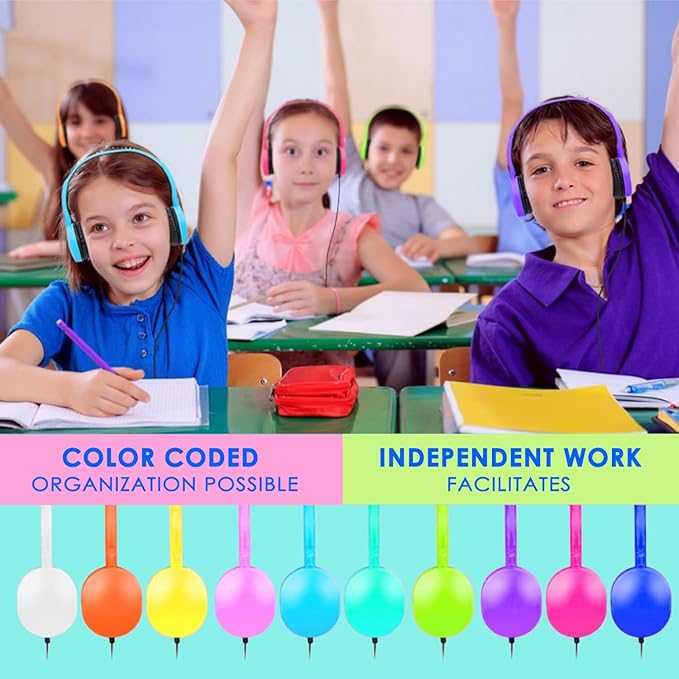 Bulk Headphones 50 Pack Multi Colored for Classroom Kids, Wholesale Wired Adjustable Headphones Earphones for Students, Schools, Children, Libraries, Museums