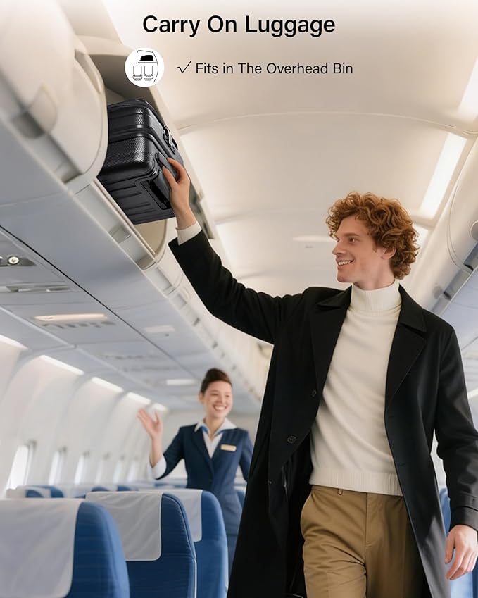 Hanke 20 Inch Expandable Carry On Luggage Airline Approved Top Opening Hard Shell Suitcases with Wheels Lightweight Travel Luggage Carry On Suitcase for Woman Men-Jet Black