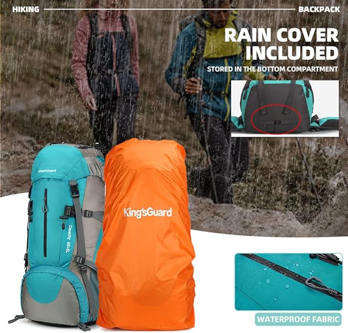 King'sGuard 70L Hiking Backpack with Rain Cover Lightweight Waterproof Travel Camping Backpack Large Backpacking Pack