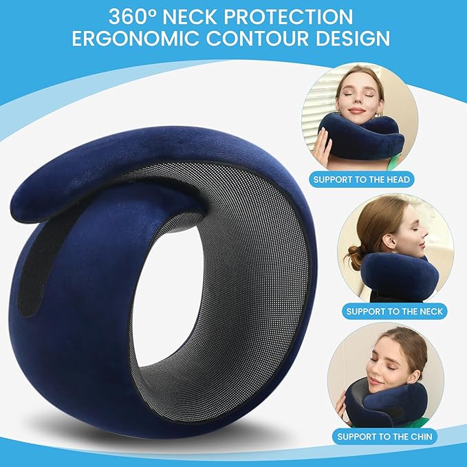 Neck Pillow, Travel Pillow uses Memory Foam to Support Neck Comfort, Ideal Companion for Airplane and car Travel, Compact, Convenient, and Versatile Airplane Sleep Pillow(Dark Blue)