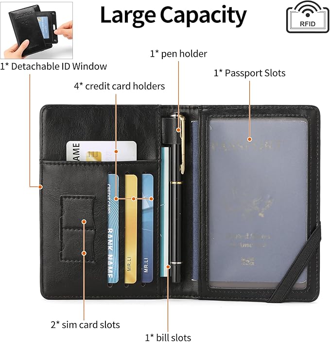 Rfid Passport Holder for Travel Women Men Passport Wallet Rfid Blocking with Card Slots and Pen Holder