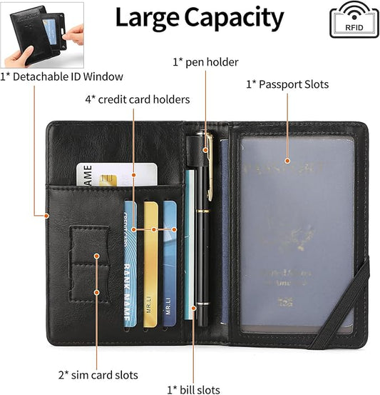 Rfid Passport Holder for Travel Women Men Passport Wallet Rfid Blocking with Card Slots and Pen Holder