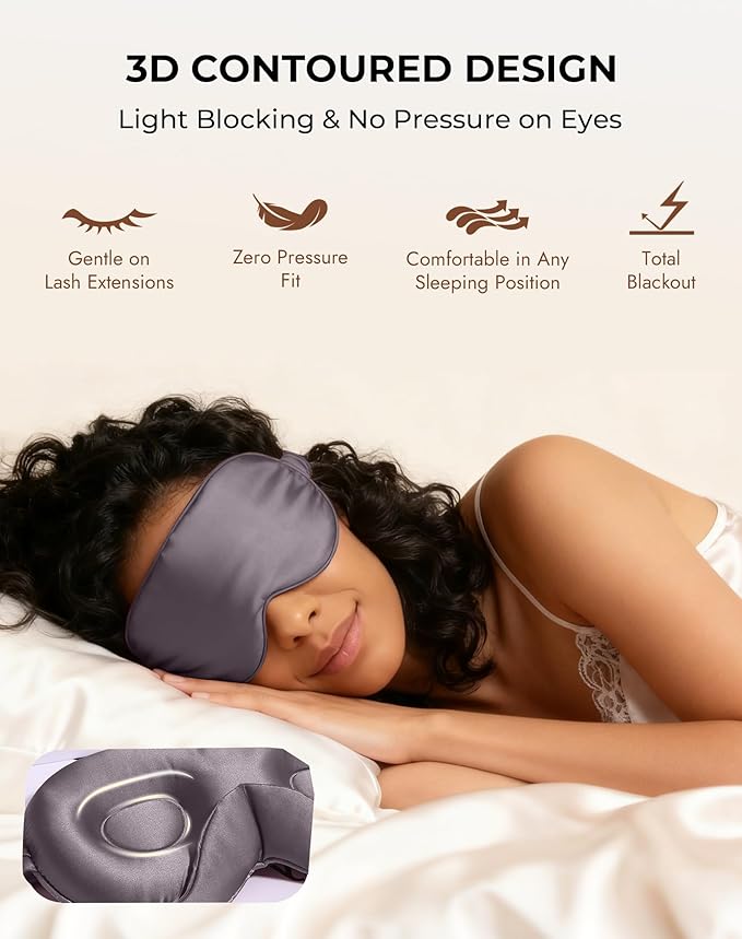 SilkSilky 100% 22 Momme Mulberry Silk Sleep Mask – Upgraded 3D Contoured Eye Mask with Nose Wing Pads & Adjustable Strap, Luxury Blackout Eye Cover for Women & Men (Dark Gray)