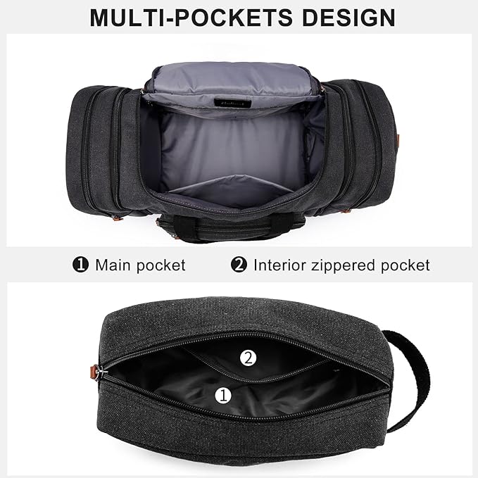 Duffle Bag for Travel, 40L Canvas Travel Duffel Bag With Shoe Compartment And Toiletry Bag, Overnight Weekender Carry On Luggage Bag for Men & Women (Black)