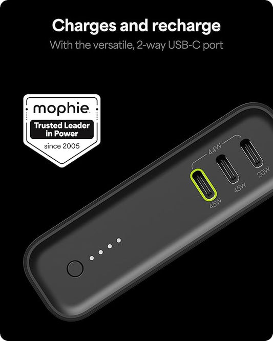 Mophie Powerstation Pro 20,000mAh Power Bank (Gen 3) – Ultra-Fast USB-C PD, 45W Output, Charges 3 Devices, Up to 4 Phone Charges, LED Indicator, Premium Anodized Aluminum Body, Black
