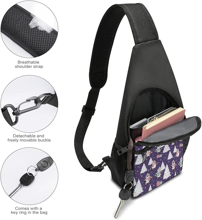 SWEET TANG Womens Fashion Gym Bags Anti Theft Crossbody Shoulder Chest Bag with Small Pocket, Multipurpose Daypack Bag for Cycling Traveling Hiking, Cute Penguin Christmas