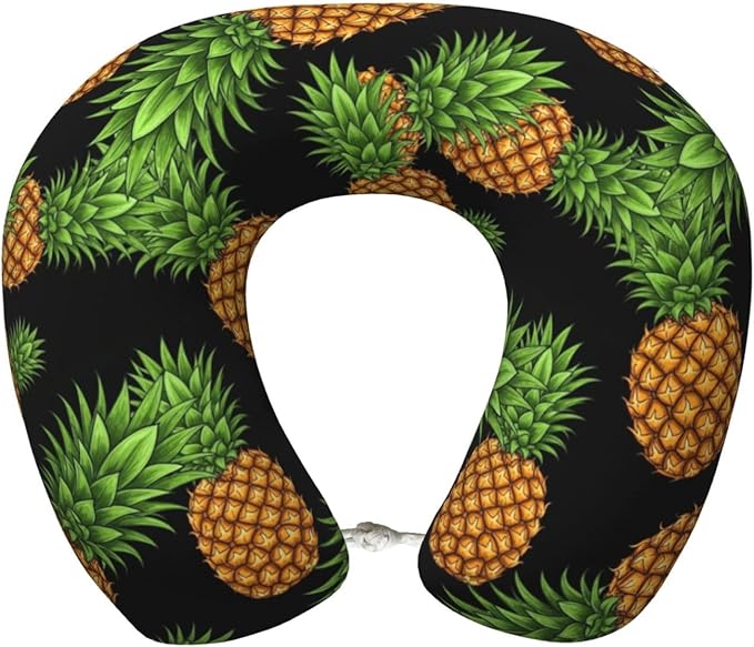Breathable Neck Pillow for Sleeping Rest Nap Upside Down Pineapple, Airplanes/Car/Home Memory Foam Travel Cushion with Polyester Cover Washable for Women Men