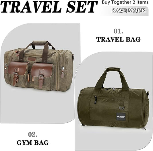 Wildroad Travel Bags for Men, Gym Bag & Duffle Bag for Travel, Carry on Duffel Bag 3 IN 1 Expandable Overnight Weekender Bag (Vintage Grey, Large-50L+ Gym Bag)