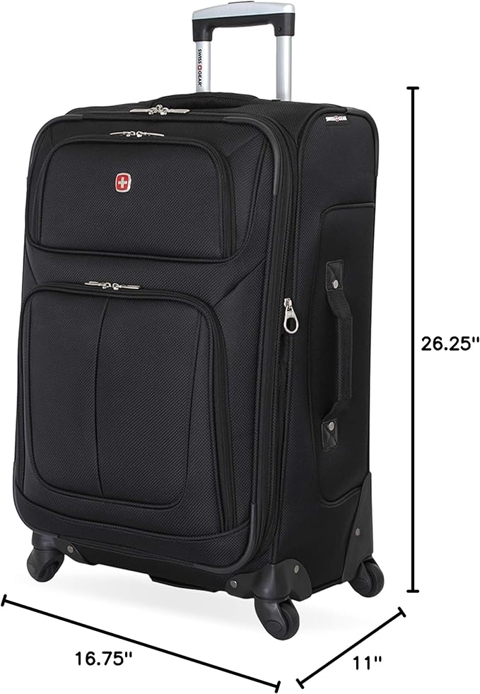SwissGear Sion Softside Expandable Luggage, Black, Checked-Medium 25-Inch
