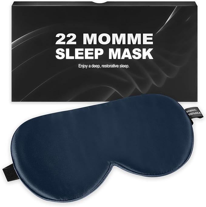 Silk Sleep Mask 100% 22 Momme Mulberry, Sleep Eye Mask for Women Men, Blackout Blindfold with Adjustable Strap, Side Sleeper Eye Cover, Soft Eyeshade Filled with Premium Mulberry Silk (Blue)