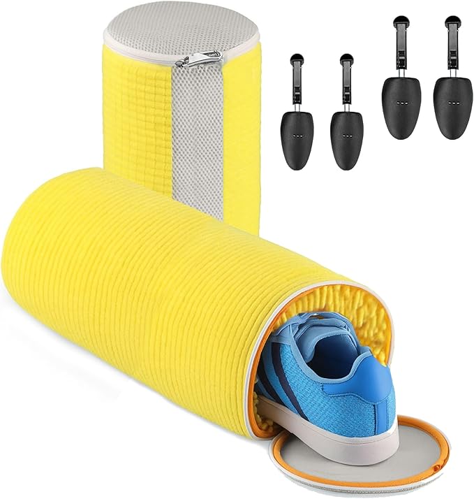 2Pcs Shoe Washing Machine Bag with Insoles | Reusable Sneaker Laundry Bags for Machine Wash | Fluffy Fiber 360° Cleaning with Durable Zipper Closure (Yellow Grey & Trees)