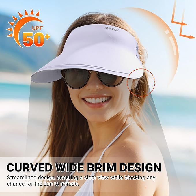 Sukeen Wide Brim Sun Visor Hat for Women Men,UPF50+ Seamless Sun Hats Foldable Ponytail Beach Hats for Daily Outdoor Sport