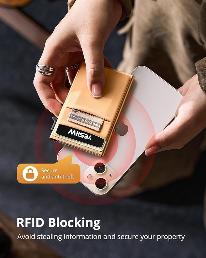 YESIIW Credit Card Holder Wallet for Men RFID Blocking Slim Minimalist Metal Wallet with Money Pocket Contactless Card Protector