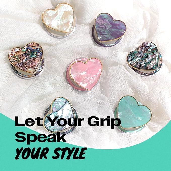 OnTheGrip Cute Natural Seashell Design Heart Shape Collapsible Mobile Phone Grip Stand Holder for Smartphone Tablet Cell Phone Accessory (Leopard)