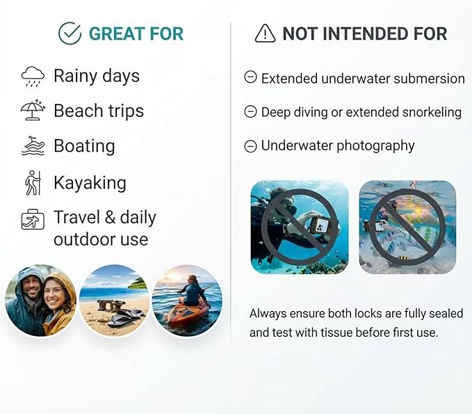 2 Pack Floating Phone Pouch with Dual Compartments, IPX8 Rated Waterproof Case for Rain, Beach, Boating & Kayaking, Clear Touch Screen, Fits Phones Up to 8.5”(Black-White)