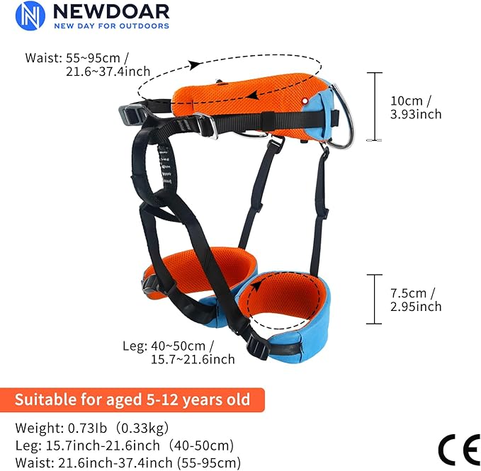 NewDoar Climbing Harness,Thin & Lightweight Rock Climbing Harness,Kids Half Body Harness,Waist Protection Comfortable Adjustable Safety Belt for Rappelling Fire Rescuing Tree Climbing Arborist