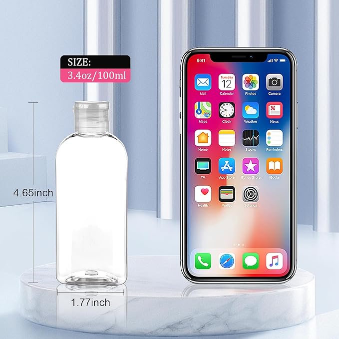 Travel Size Containers Plastic Travel Bottles for Toiletries Leak Proof Squeeze Bottle with Flip Cap TSA Approved 3.4oz/100ml Small Bottles for Liquids, Shampoo & Lotion (5 Pack)