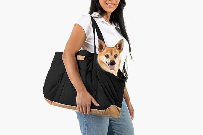 NoblePup Cozy Plush Dog Purse Carrier for Small Dogs - Dog Carrier Purse with Secure Harness Clip, Dog Tote Bag for Small Dogs and Puppies - Black 2.0