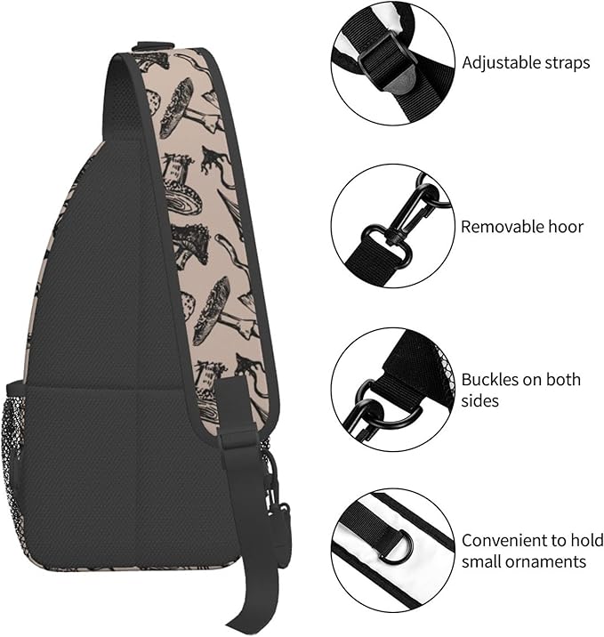 Botanical Mushroom Sling Backpack Crossbody Bag Casual Chest Bags Travel Hiking Daypack Shoulder Bag for Women Men