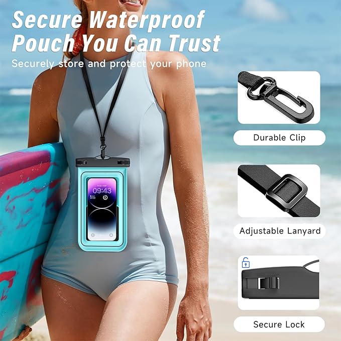 Waterproof Phone Pouch - 2 Pack IP68 Floating Waterproof Phone Case, Dry Bag Beach Cruise Essentials with Adjustable Lanyard for iPhone 16 Pro Max / 15 Pro/Galaxy S24 S23 (Black and Blue)