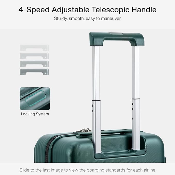 Hanke Grace Carry On Luggage with Wheels Airline Approved Hard Shell Suitcases with Front Pocket，Top Opening Luggage with TSA Lock for Short Business Travel，Blackish Green.