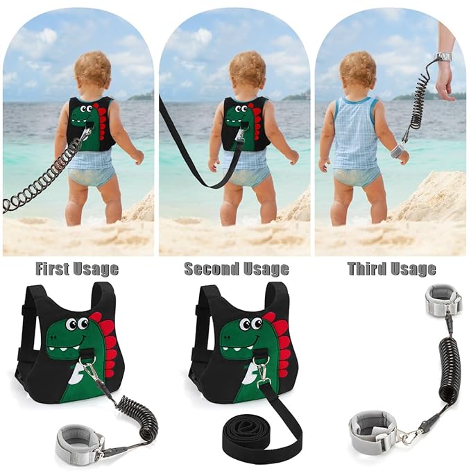 Toddler Leash-Baby Walking Safty Harness and Child Anti Lost Wrist Link for Girls/Boys Travel (Black 2)
