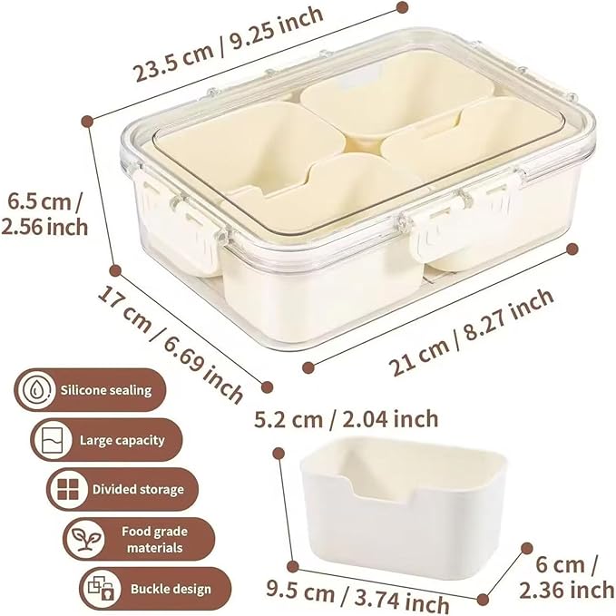 Snackle Box Container,Portable Snack Containers,SnackleBox 4 Compartments,Portable Snack Platter,Clear Organizer for Fruits Snacks Trays,Nuts Candy Trays and Spice Organizer
