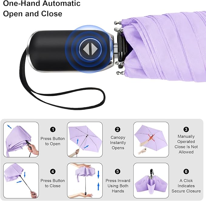 LEAGERA Compact Travel Umbrella for Purse - Flat Handle, Waterproof for Light Rain