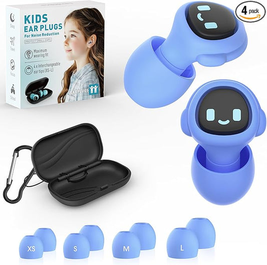Kids Ear Plugs for 5-12 Yr, 27 dB Noise Reduction Extra Small Earplugs, Ear Plugs for Kids for Noise Sensitivity, Socializing, Sleep, Focus, 4 Sizes Ear Tips in XS-L (Purple)