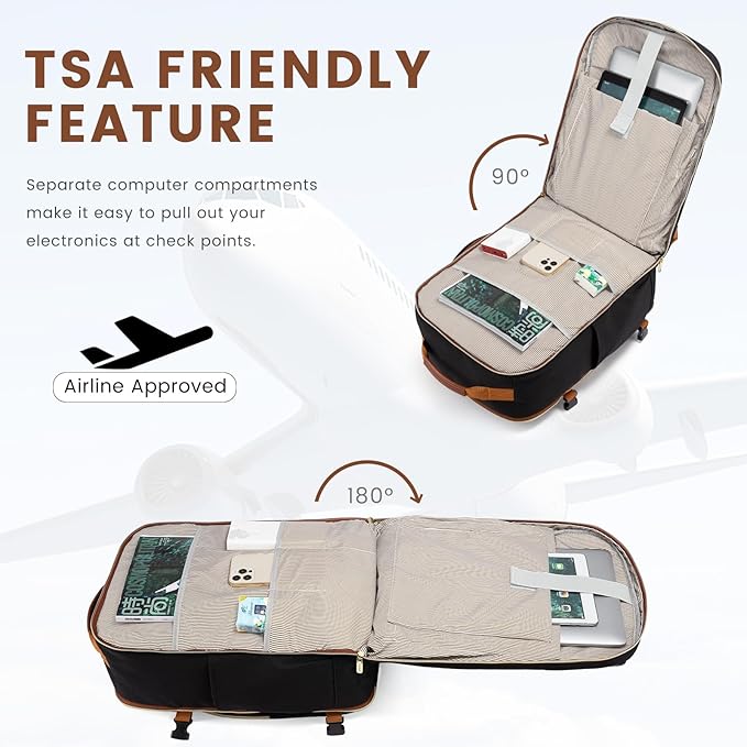 LOVEVOOK 40L Large Travel Backpack for Women Men, 17 Inch Carry on Backpack for Traveling on Airplane, Personal Item Bag Airline Approved, Business Causal Weekender Backpack, Black-Brown