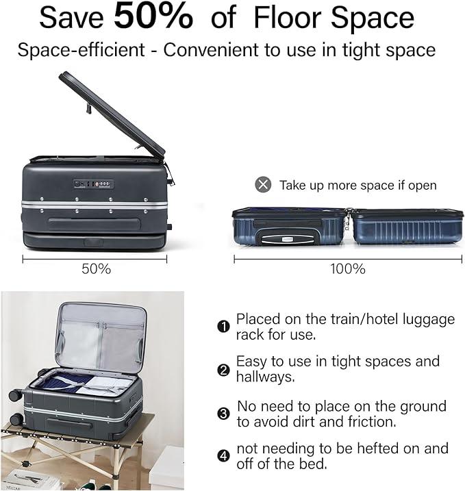 Hanke Top Opening Carry On Luggage, 20 Inch Zipperless Aluminum Frame Wide Handle Luggage, All-PC Hard Shell Trunk Suitcase with Spinner Wheels, TSA Airline Approved (Graphite Grey, 40L)