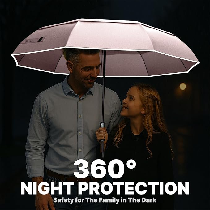 Royal Walk Windproof Folding Travel Umbrella Compact and Strong Luxurious Real Wood Handle Automatic Open Close Vented Double Canopy for Men and Women