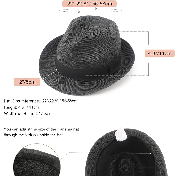 DRESHOW Women Straw Panama Hat Travel Fedora Beach Sun Hat Summer Wide Brim Straw Roll up Hat UPF 50+