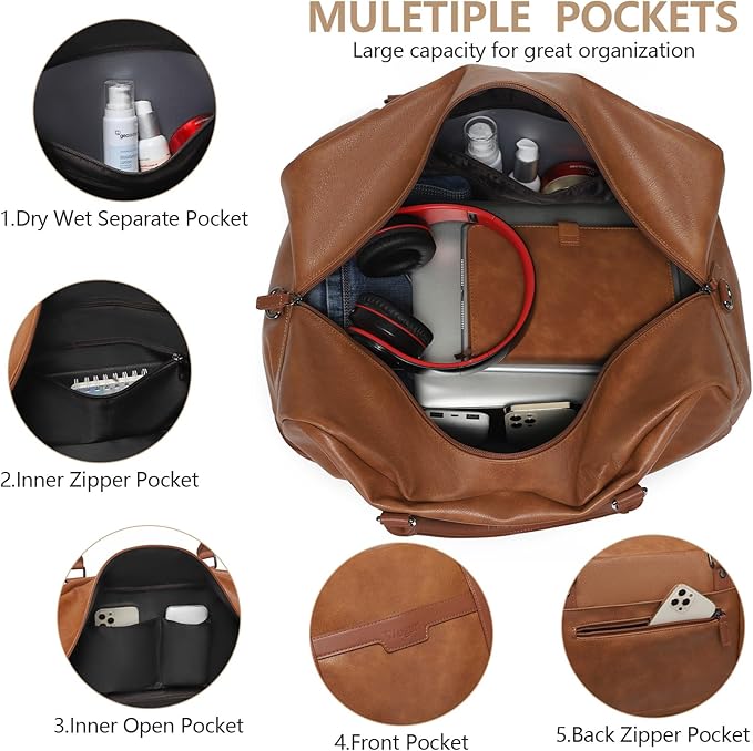Wogarl Weekender Bags for Women Large Canvas Overnight Bag Travel Duffel Bags Carry on Shoulder Weekend Bag with Shoe Compartment for Travel Night Flight Daily Use