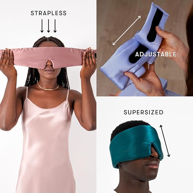 DROWSY Silk Sleep Mask - Face-Hugging, Padded Cocoon for Luxury Sleep in Total Darkness - 100% Pure Mulberry Silk (Sunset Pink)