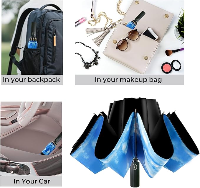 LLanxiry Compact Travel Umbrella, 44" Canopy, Automatic Open/Close Windproof Umbrella, 210T Pongee, 8-Rib Fiberglass, Travel Size Mini, Portable Rain/Sun Umbrellas UPF 50+ with Cover