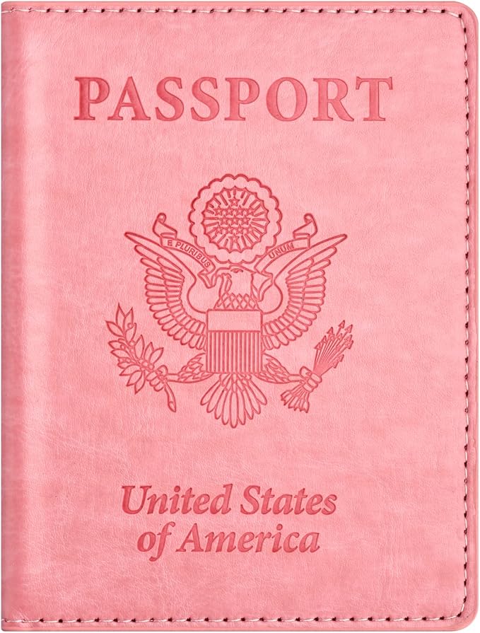 Eoehro Passport and Vaccine Card Holder, Faux Leather, AI-pink, Compact, Lightweight, Waterproof