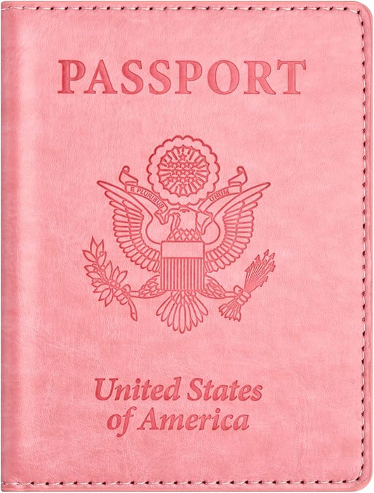 Eoehro Passport and Vaccine Card Holder, Faux Leather, AI-pink, Compact, Lightweight, Waterproof
