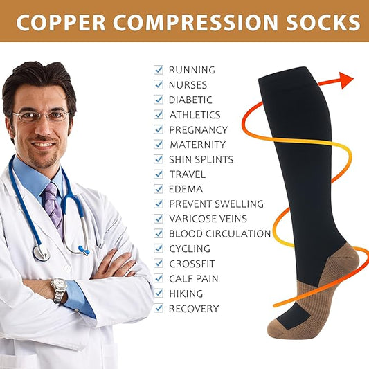 Compression Socks for Women Men Circulation Knee High 8 Pairs for Nurses, Running, Travel, Athletic