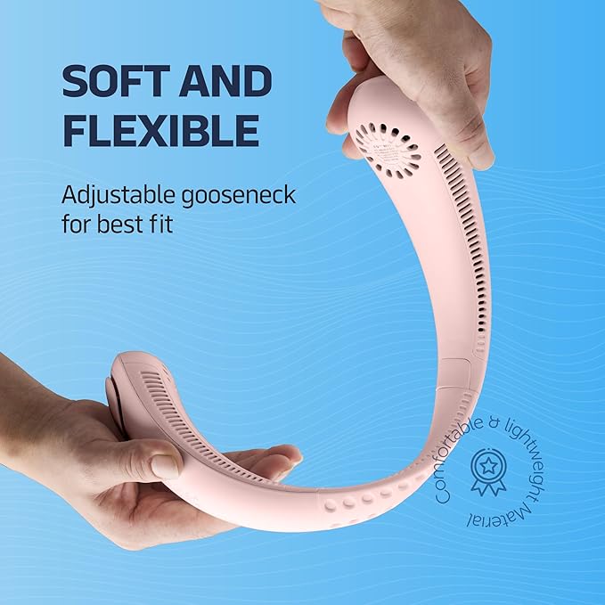 NEXAIR Portable Neck Fan -3 Speed Rechargeable Bladeless Neck Cooler, Pink Comfortable Lightweight, Personal Neck Fan For Women & Men Modern Design, Great Cooling Fan For Travel, Outdoors & Sports