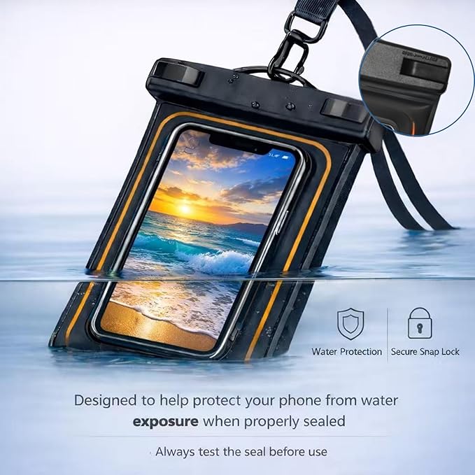 2-Pack IPX8 Floating Waterproof Phone Pouch, Dry Bag with Lanyard, Fits up to 7.2”, Compatible with iPhone 16/15/14/13 Pro Max, Galaxy S25/S24 Ultra, Pixel for Snorkeling, Kayaking(Black-Black)