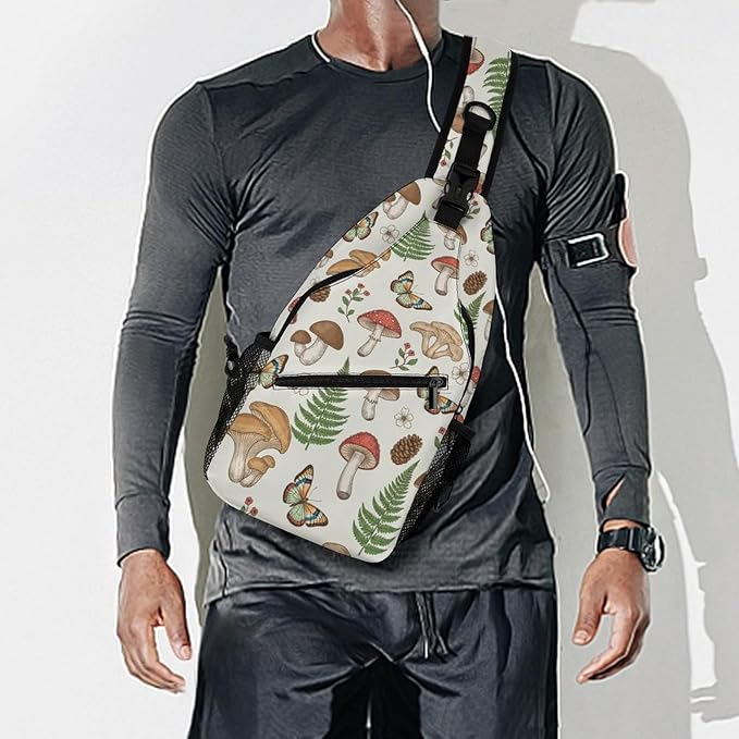 SWEET TANG Anti Theft Sling Chest Bag Shoulder Backpack Mushroom Moth Floral Crossbody Bags Gym Sack, Polyester Daypack Lightweight for Men Women Travel Gym Sport Hiking