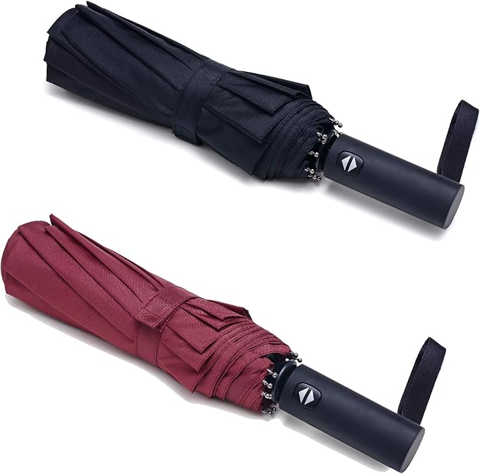 PFFY 2 Packs Travel Umbrella Windproof Auto Open & Close Collapsible Folding Small Compact Backpack Car travel Essentials Purse Umbrellas for Rain