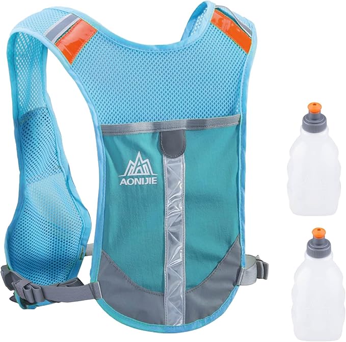 YAPJEB Ultralight Running Vest Women Men Reflective Breathable Hydration Backpack with Water Bottles for Hiking Camping Marathon Cycling Race